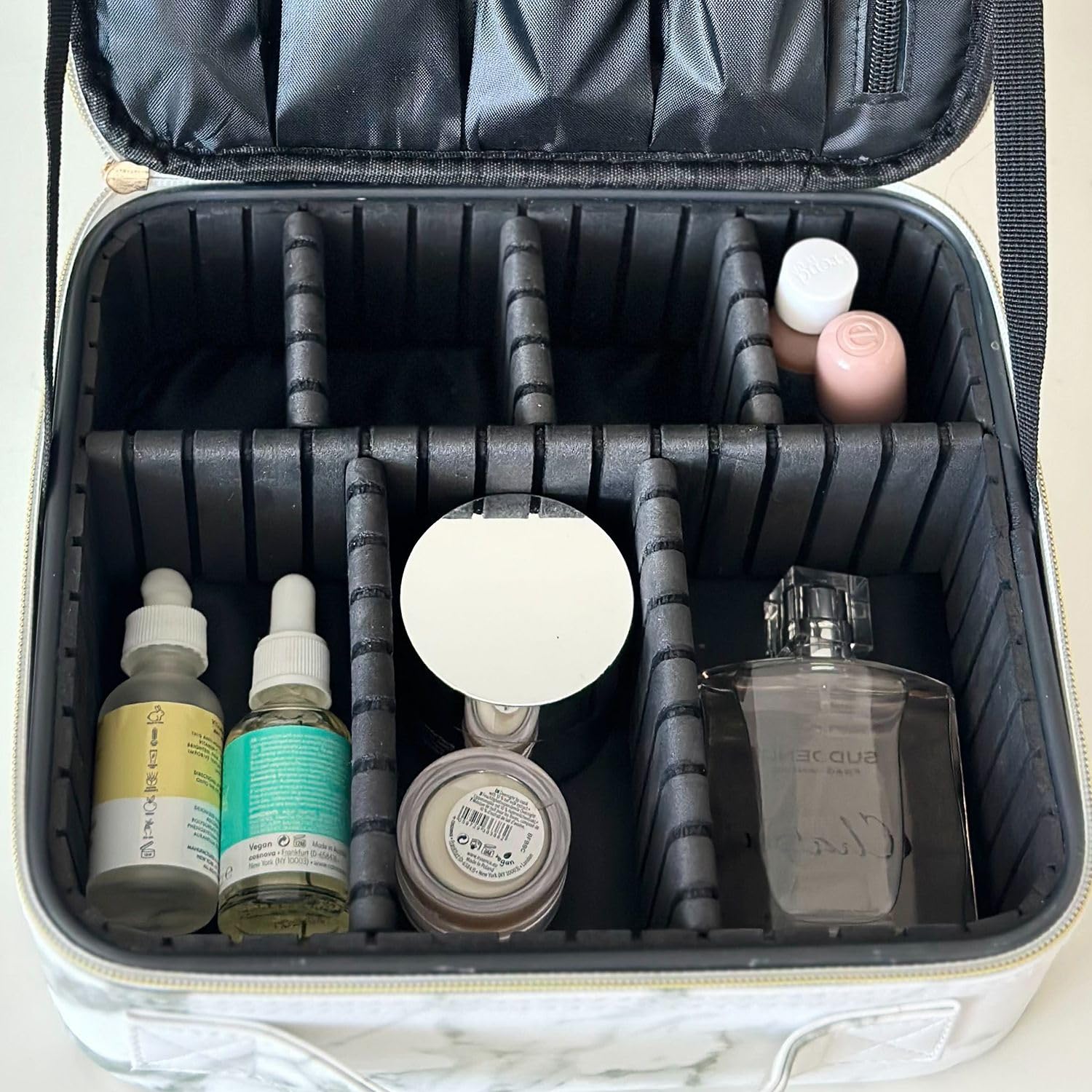 Intirilife Make Up Tasche Marmor grau-weiß 26 cm mit Fächern