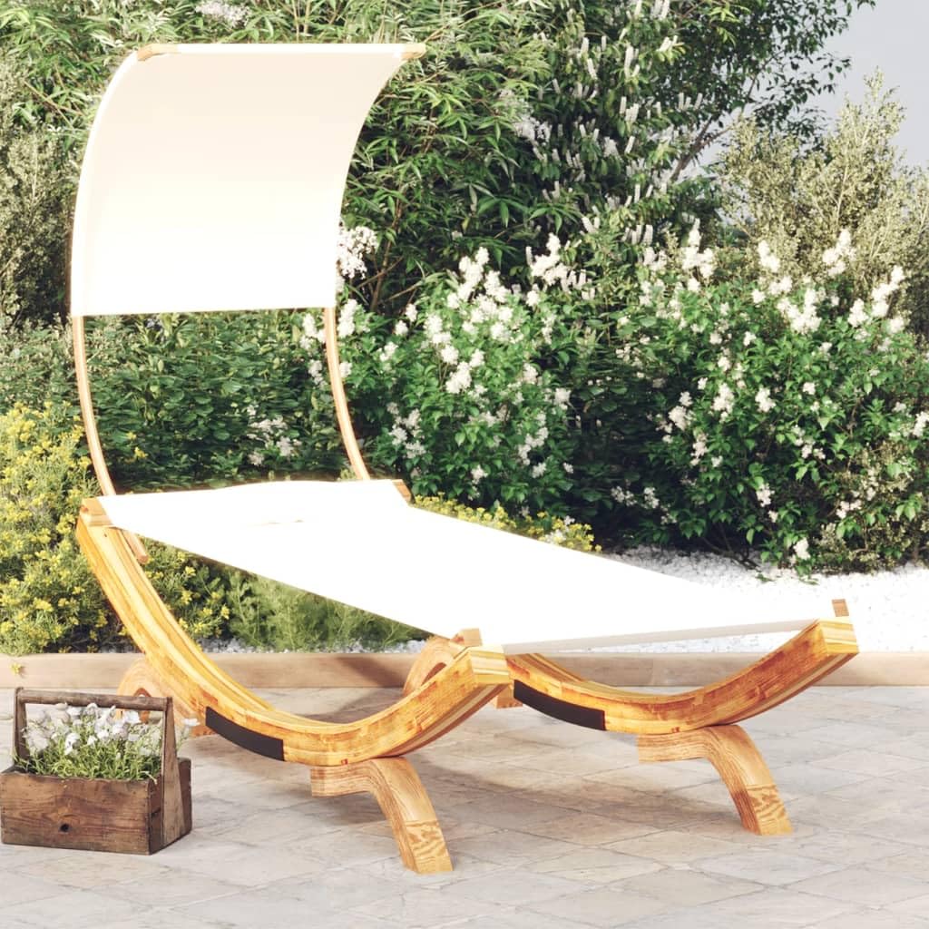 vidaXL Loungebett Bugholz Dach Creme 100x200 cm Sonnenliege