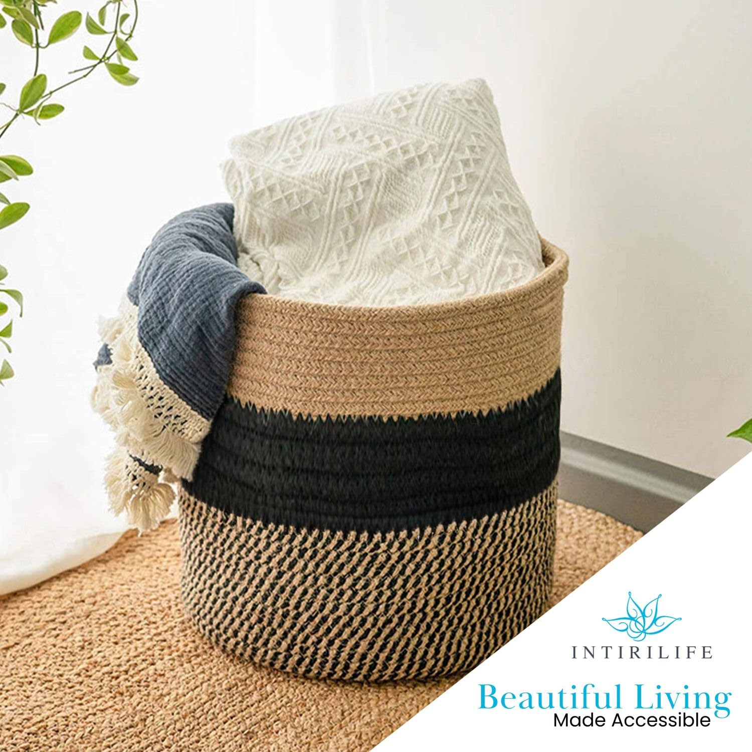 Intirilife Aufbewahrungskorb 20x20cm Naturfaser braun