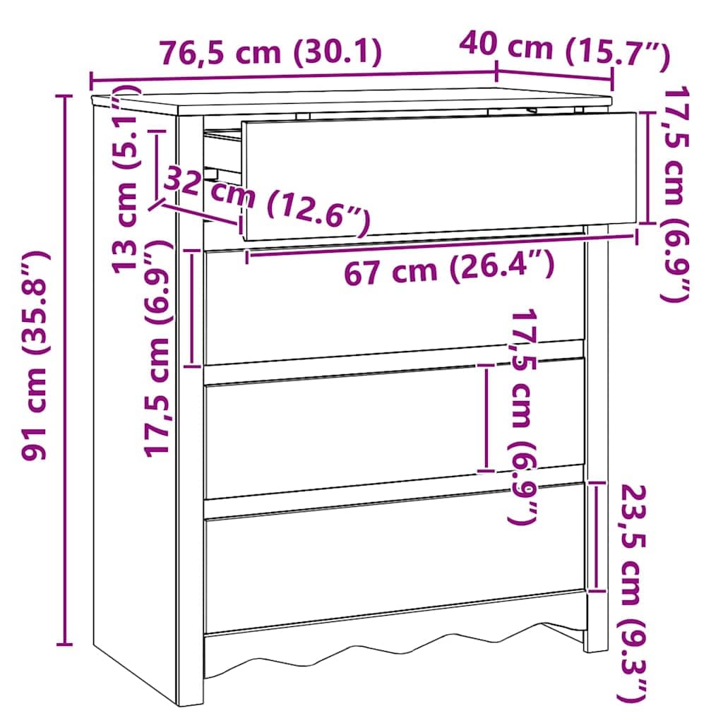 vidaXL Kommode Drammen Weiß 76,5x40x91 Kiefer Massivholz