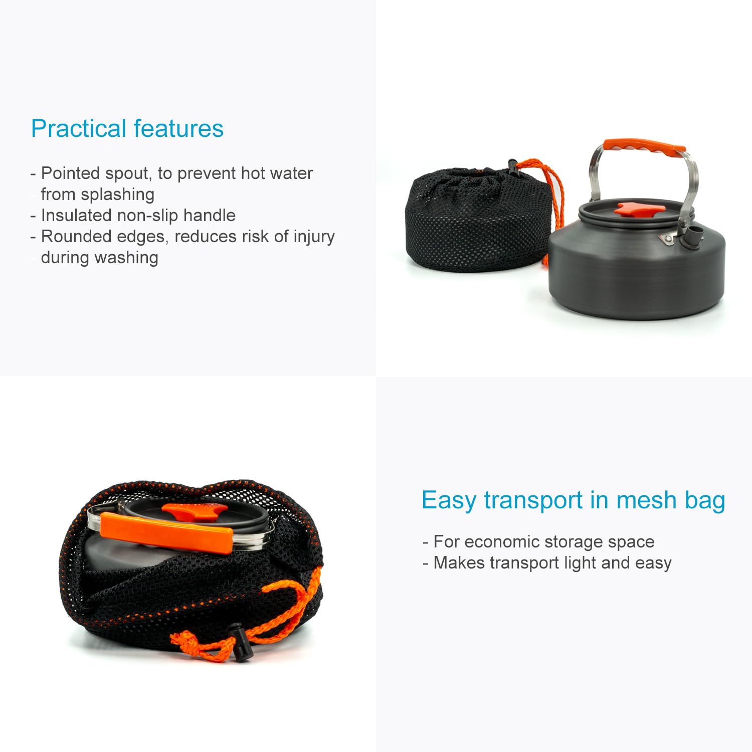 Intirilife Camping Wasserkocher 1,1 L Orange Aluminium Teekessel