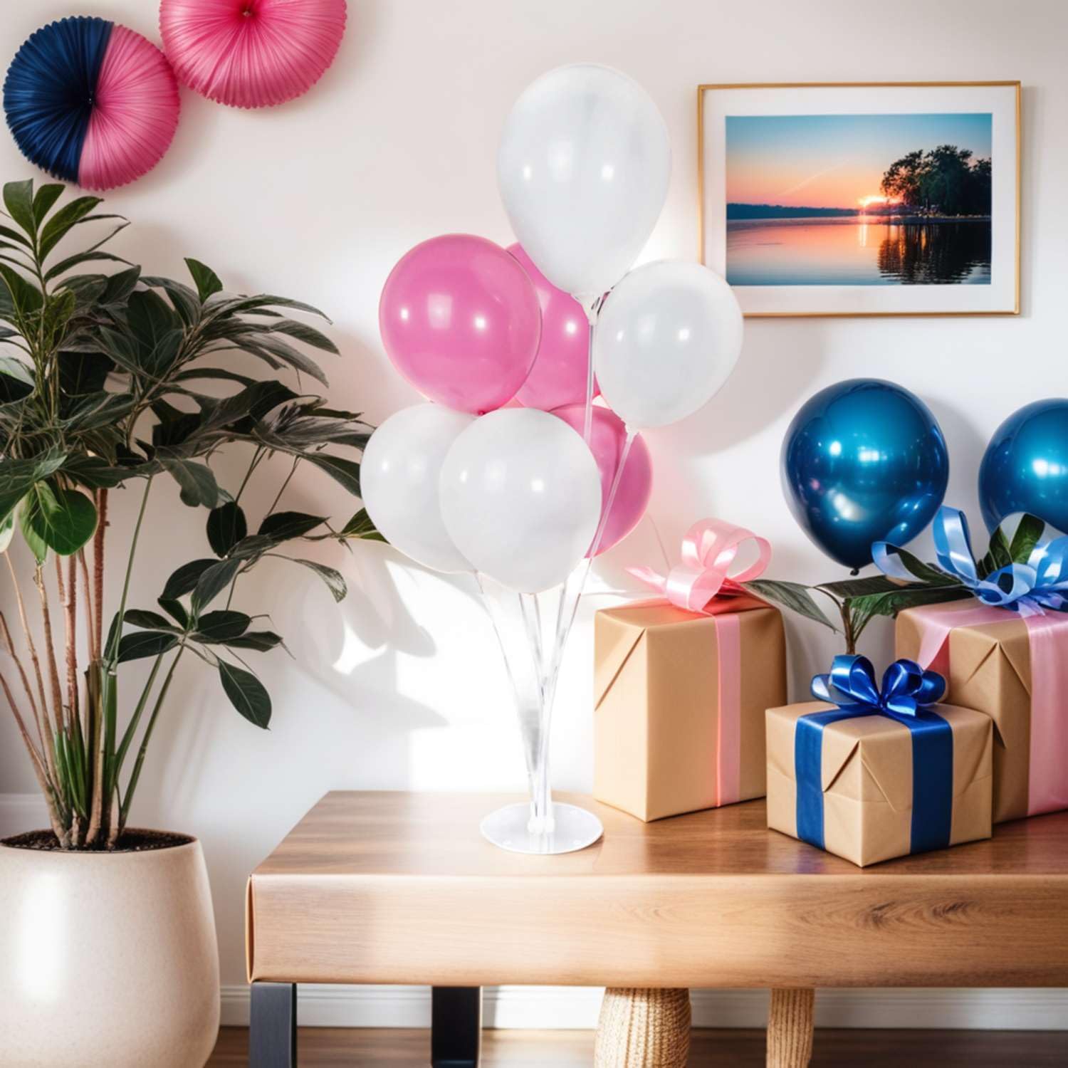 Intirilife Ballonständer Transparent 7 Ballons 70 cm Deko