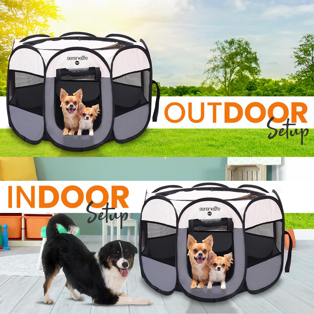 SereneLife Pet Care Laufstall Haustier-Zelt grau mit Faltnapf