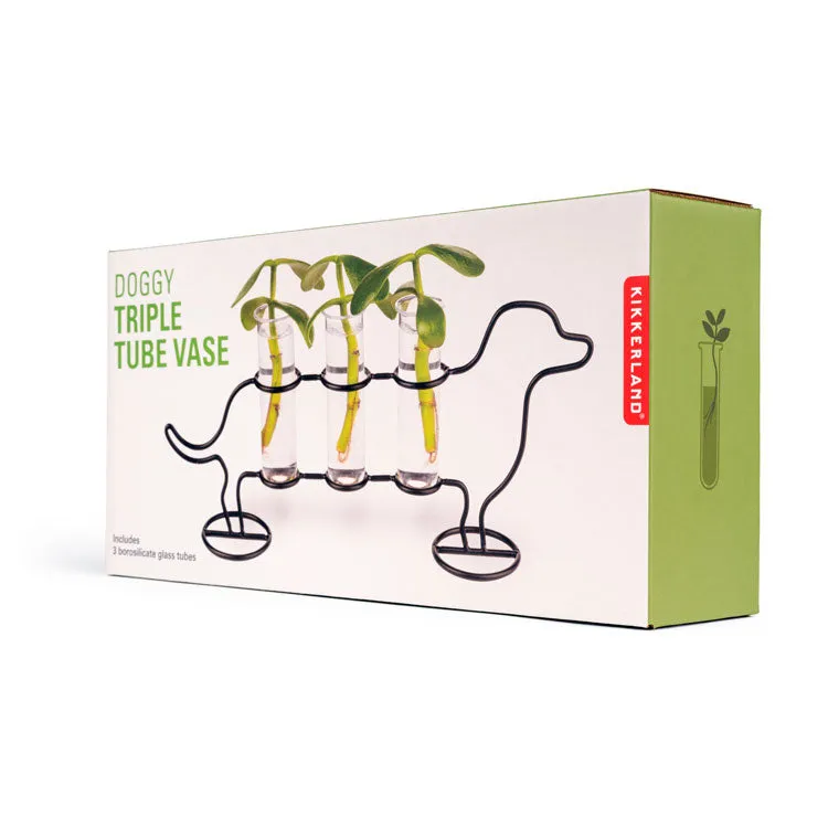 Kikkerland Doggy Triple Tube Vase Dackel Glas für Stecklinge