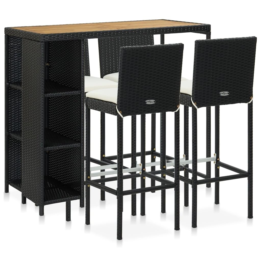 vidaXL Gartenbar-Set 5-tlg. Poly Rattan Grau mit Kissen