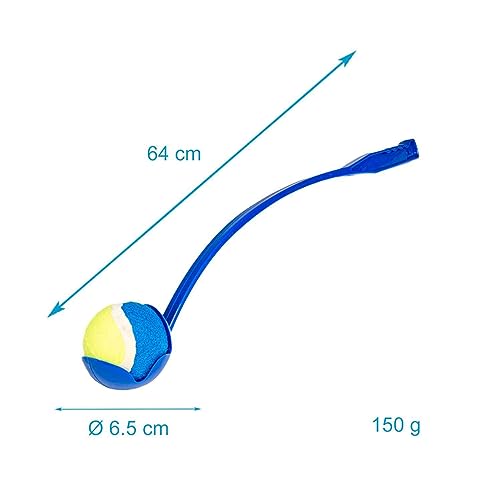 Intirilife Ballschleuder Hund Blau 64 cm mit Tennisball