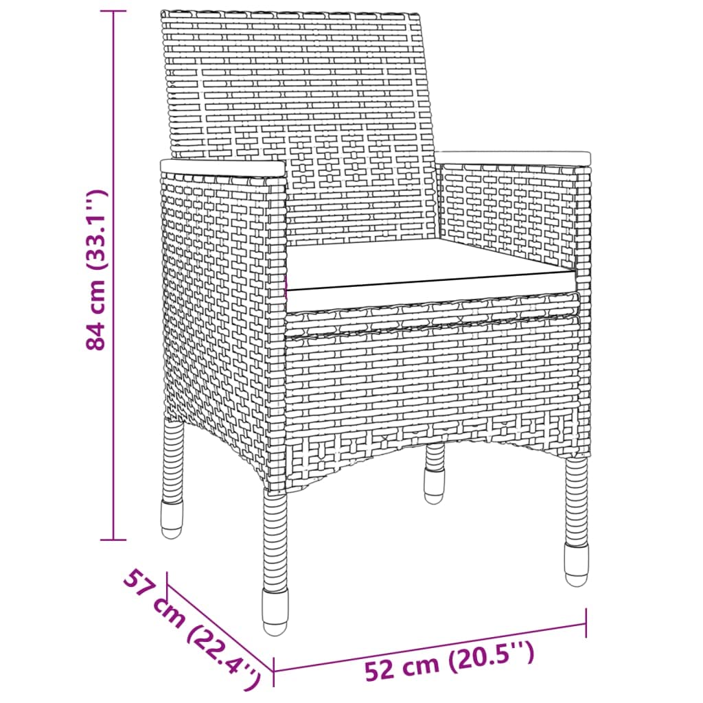 vidaXL Gartenmöbel 3-tlg Sitzgruppe Rattan Schwarz Glas