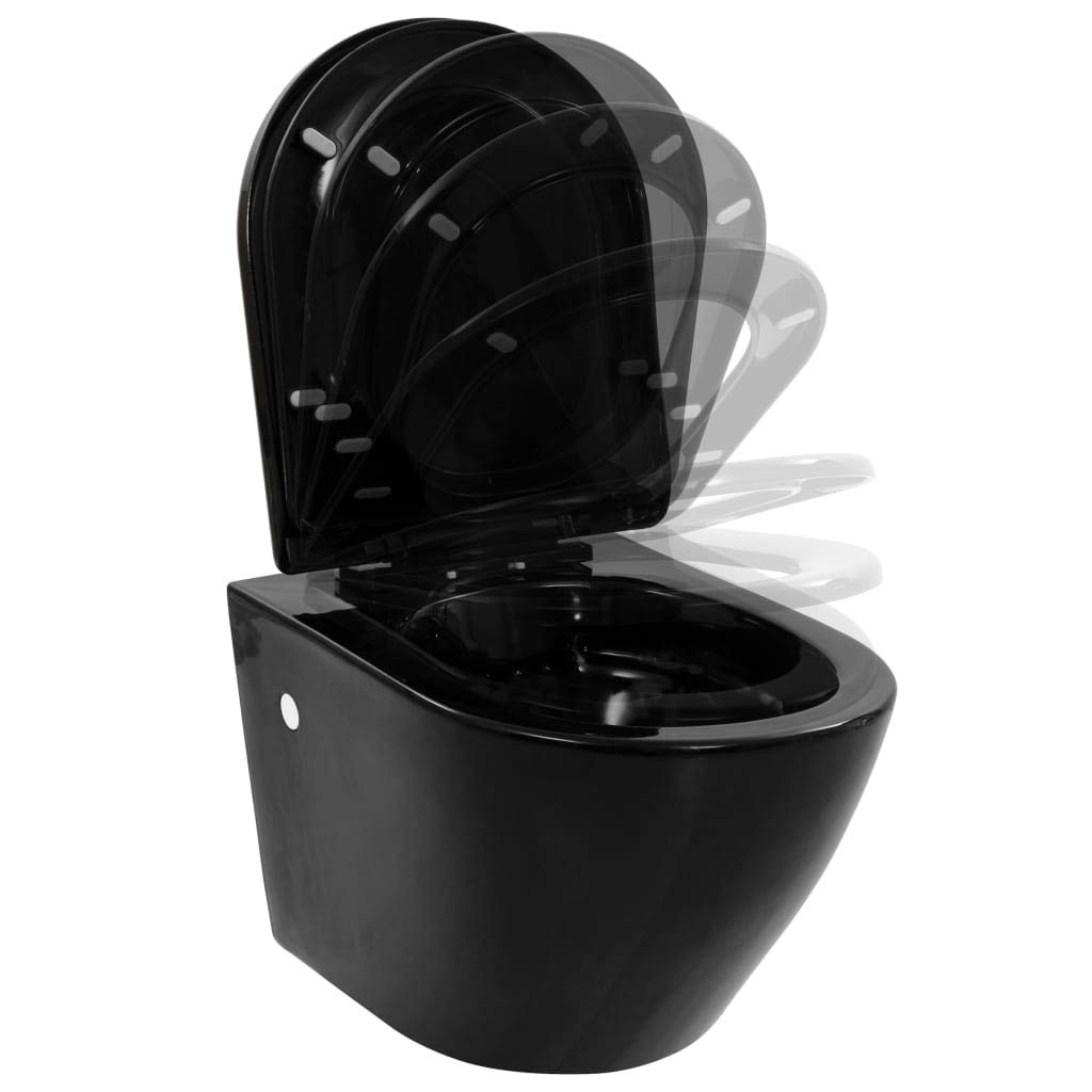 vidaXL Hänge-Toilette mit Spülkasten WC Keramik Schwarz randlos
