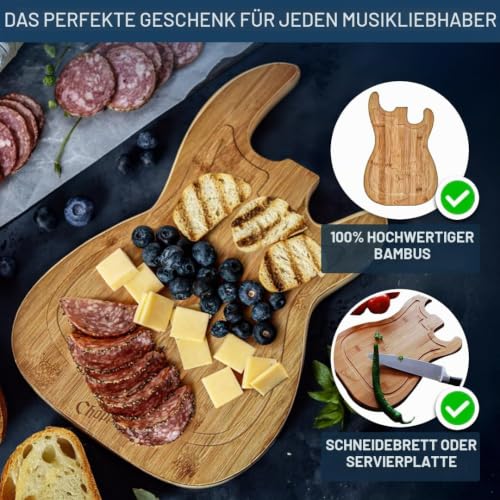 Mikamax Schneidebrett Gitarre Bambus Groß 38x25 cm Küche
