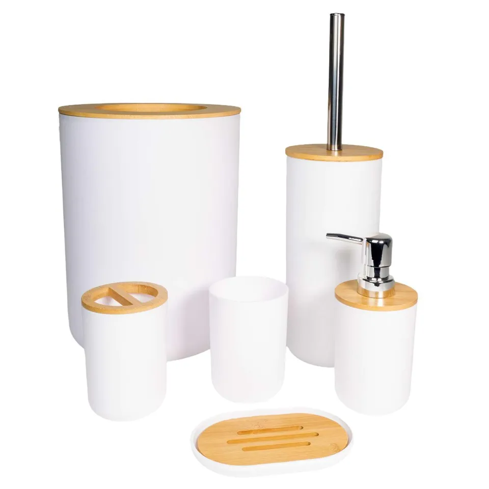 Intirilife Badezimmer Set 6-teilig Weiß Bambus Badaccessoires