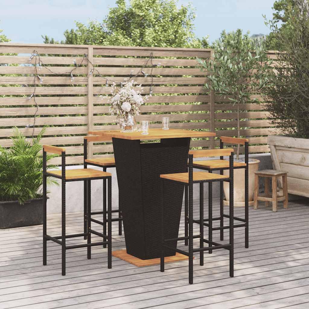 vidaXL Heim & Garten 5-tlg. Gartenbar-Set Schwarz Rattan wetterfest