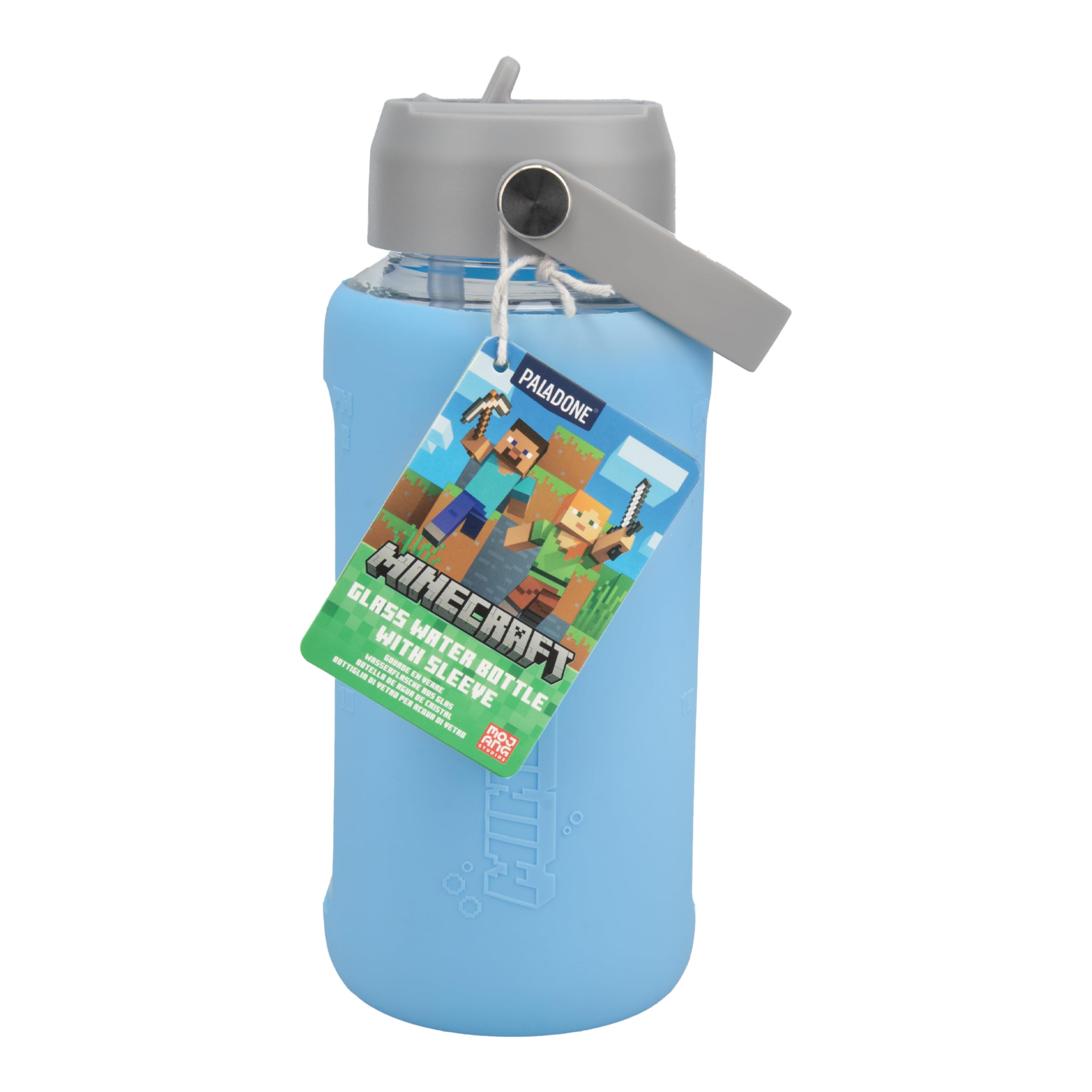 Paladone Minecraft Glas Trinkflasche 800ml Axolotl Silikon