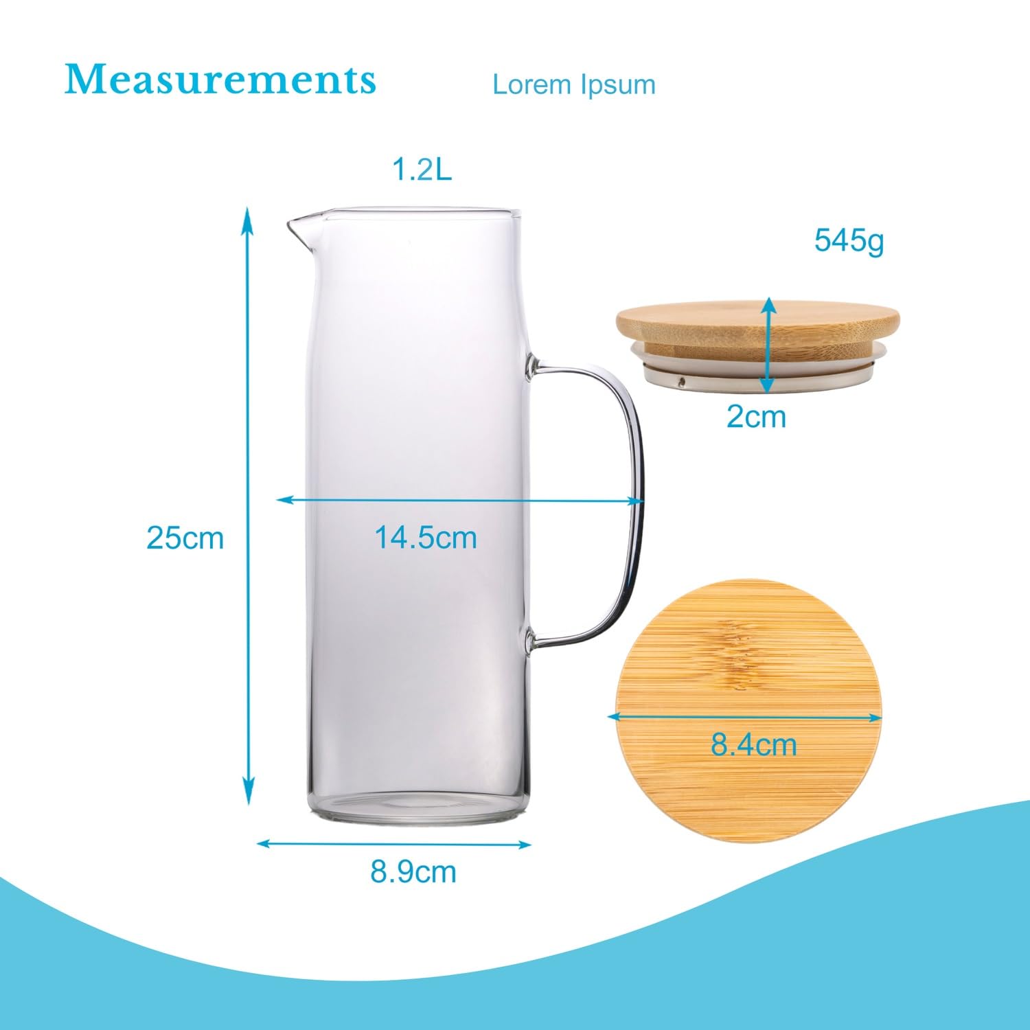 Intirilife Glaskaraffe Borosilikatglas 1,3 L Bambusdeckel