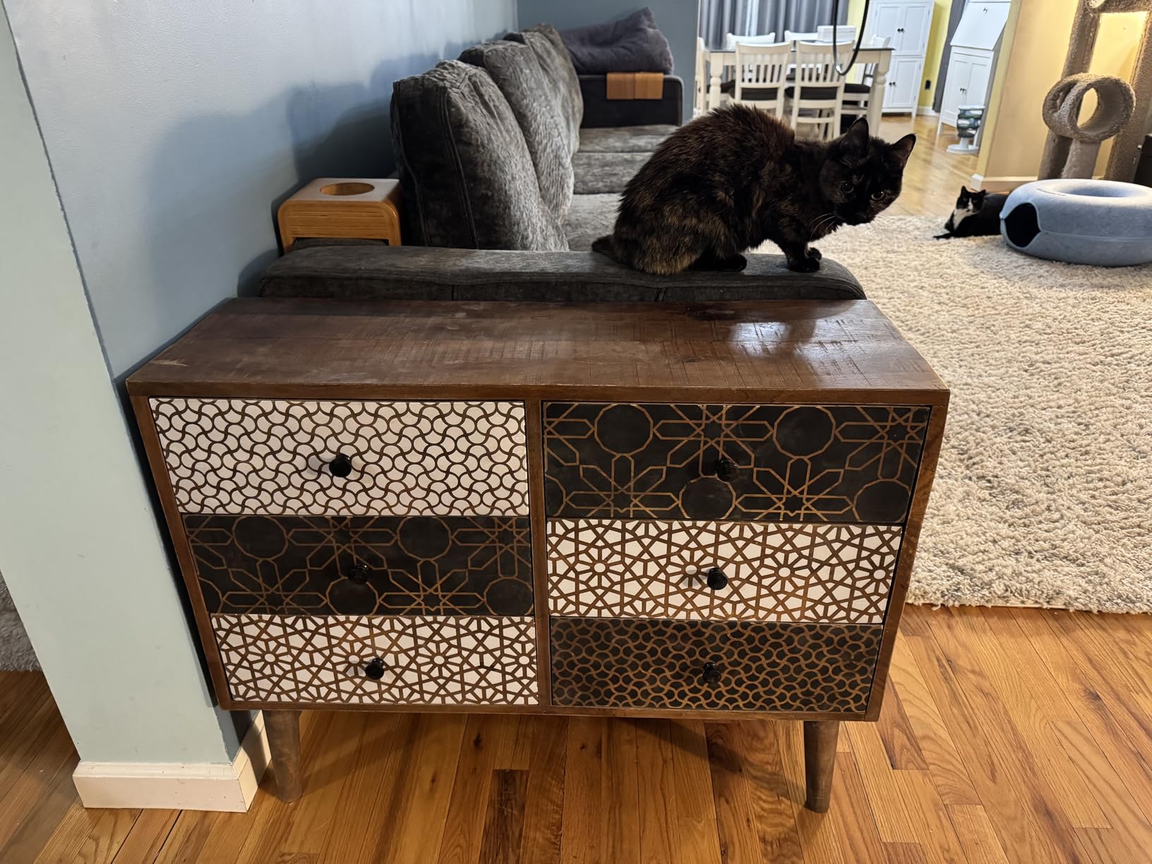 vidaXL Möbel Sideboard Mangoholz 90 cm 6 Schubladen Druckmuster