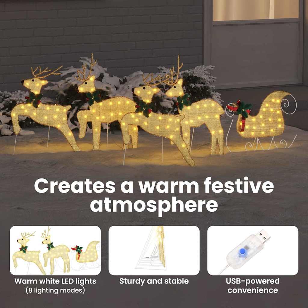 vidaXL LED Rentiere 5-tlg Weihnachtsdeko gold 43x18x66 cm