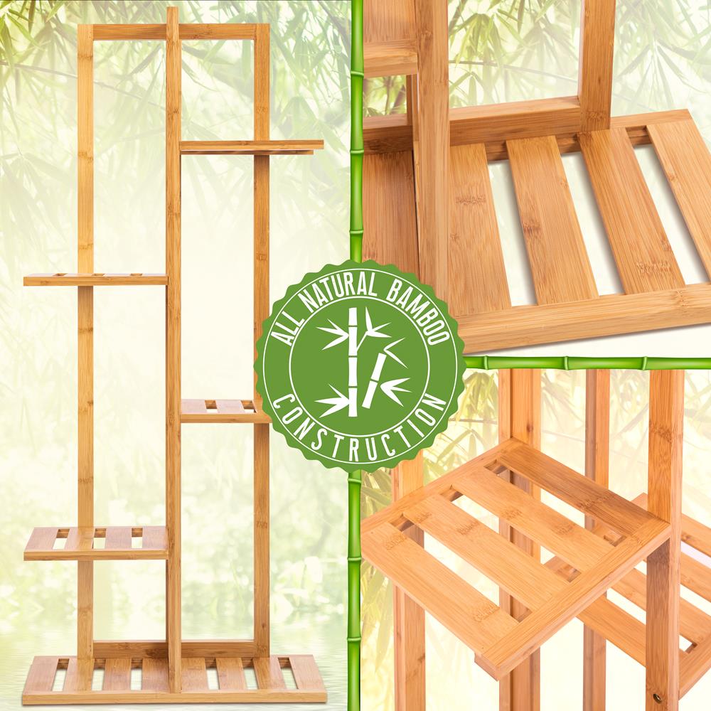 Serenelife Furniture Bambus Pflanzenständer 5 Ebenen 6 Ablagen