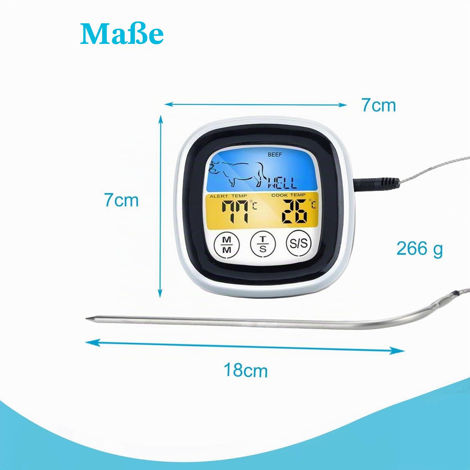 Intirilife Küche Grillthermometer digital Weiß 7x7 cm Timer