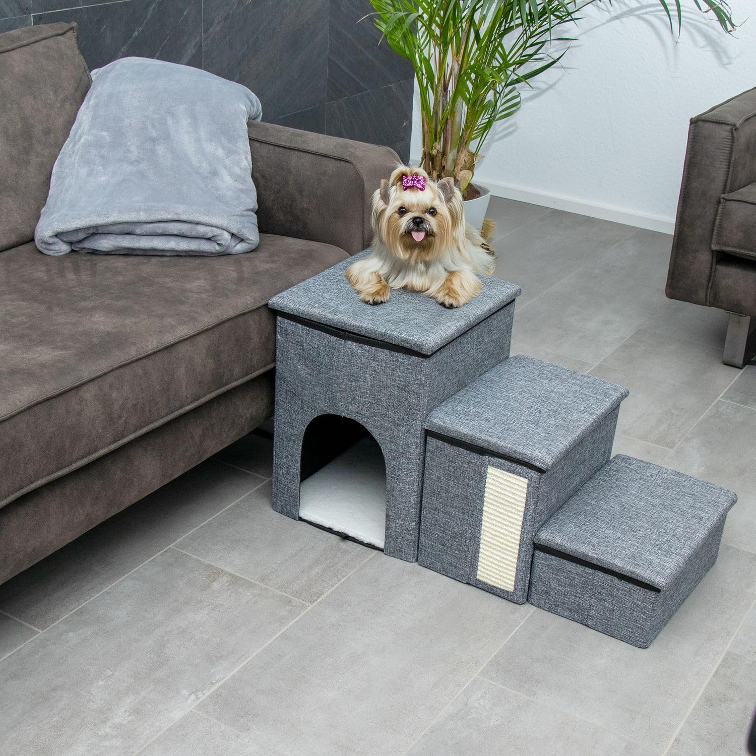 Intirilife Hundetreppe faltbar Grau 3 Stufen 72x32,5x43 cm