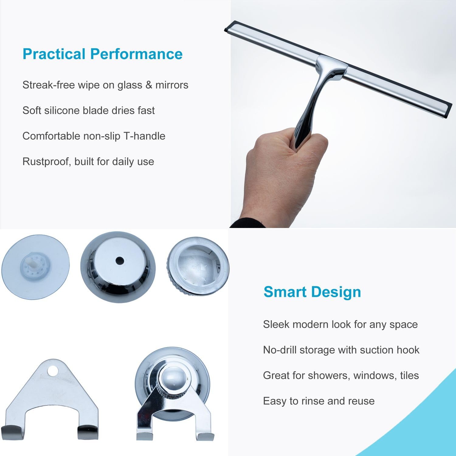 Intirilife Fensterabzieher Silber Edelstahl 25 cm