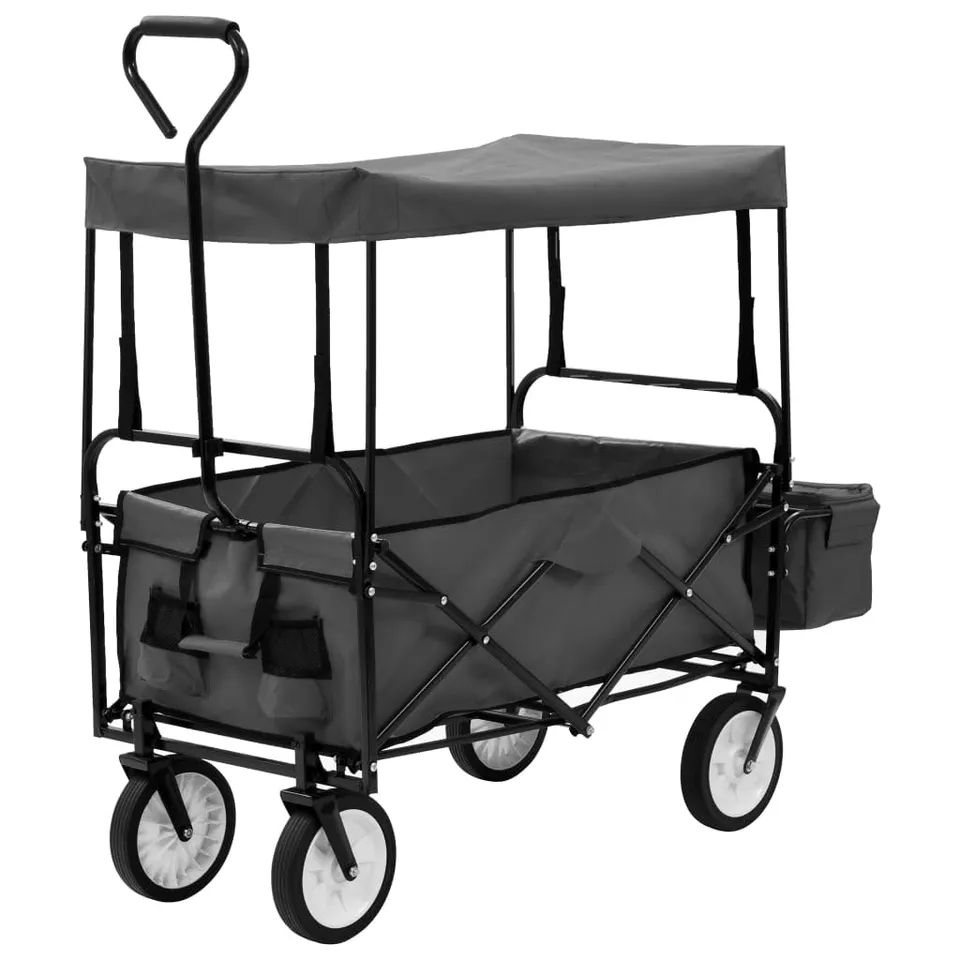 vidaXL Heim & Garten Bollerwagen Klappbar Grau Sonnendach