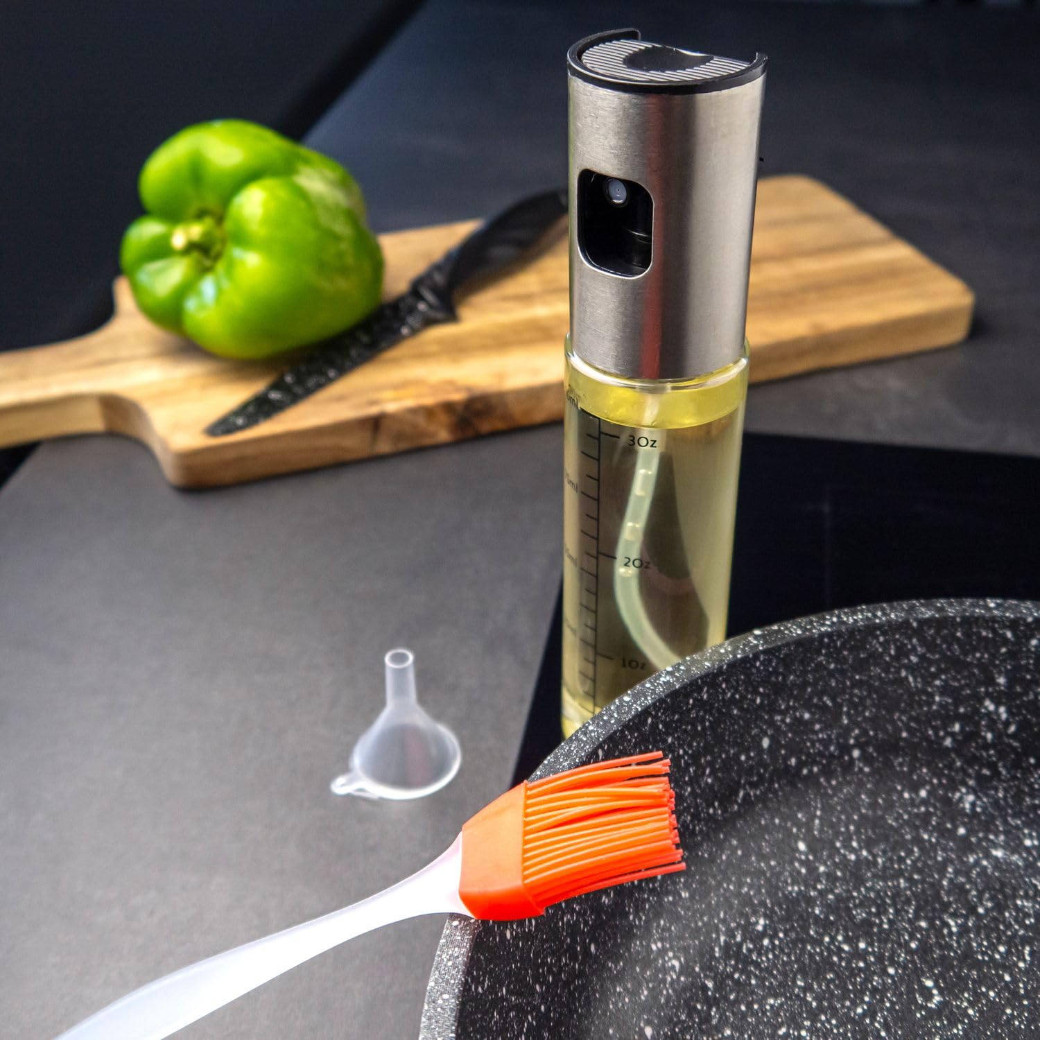 Intirilife Ölsprüher Set 4-teilig 100 ml Glas Edelstahl