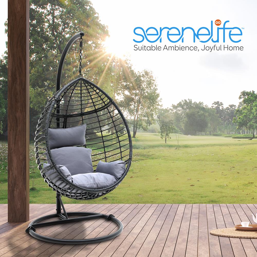 Serenelife Outdoor Swing Hängesessel Rattan grau Stahl