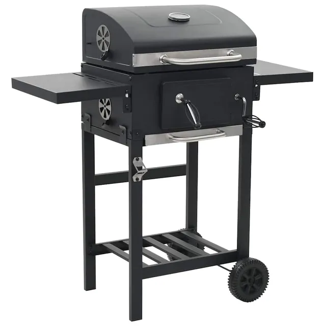 vidaXL Holzkohlegrill mit Ablage Grill Schwarz mit Thermometer
