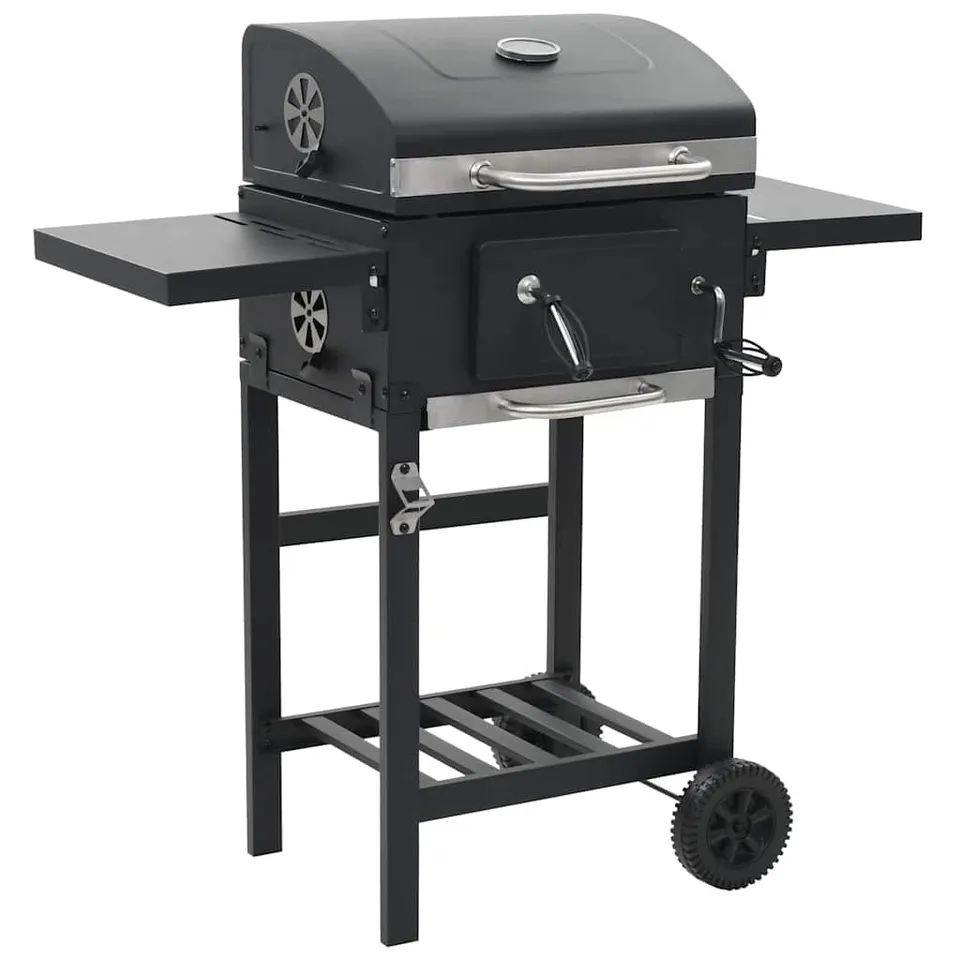 vidaXL Holzkohlegrill mit Ablage Grill Schwarz mit Thermometer