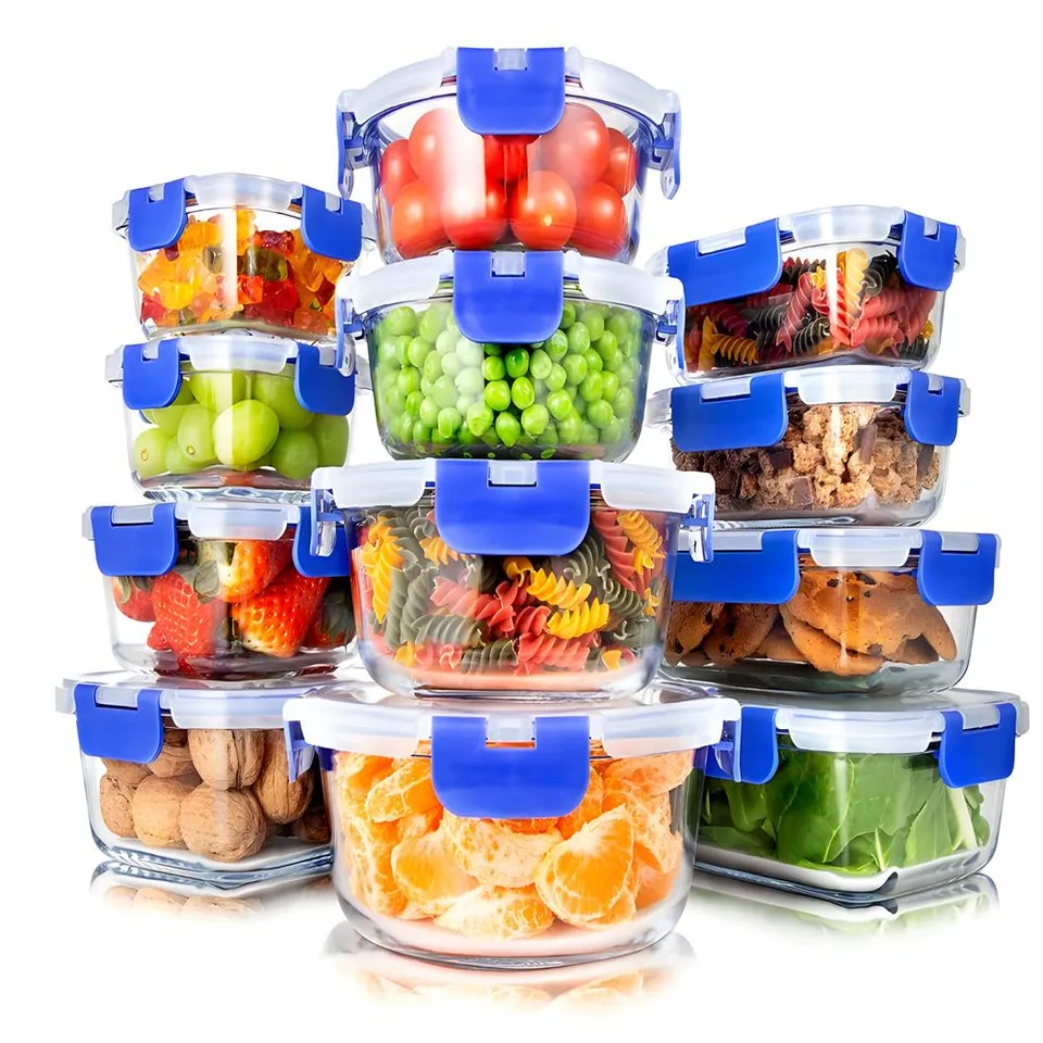 Serenelife Food Vorratsdosen Glas 24-teilig Blau Borosilikat