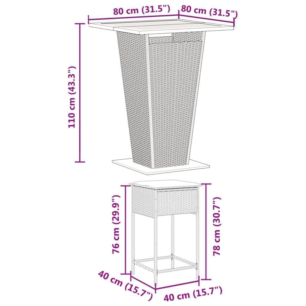 vidaXL Heim & Garten Gartenbar-Set 3-tlg Schwarz Poly Rattan mit Kissen