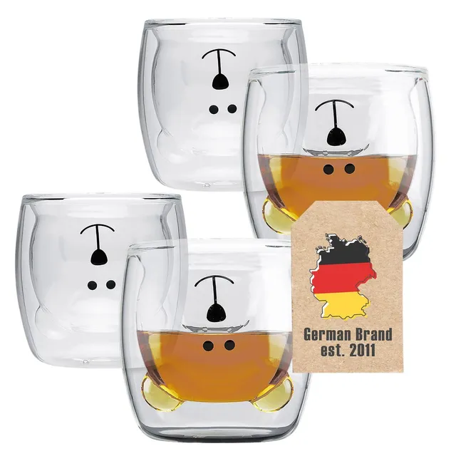 Intirilife Thermo Glas Set 4x 230 ml Bären Design Borosilikat