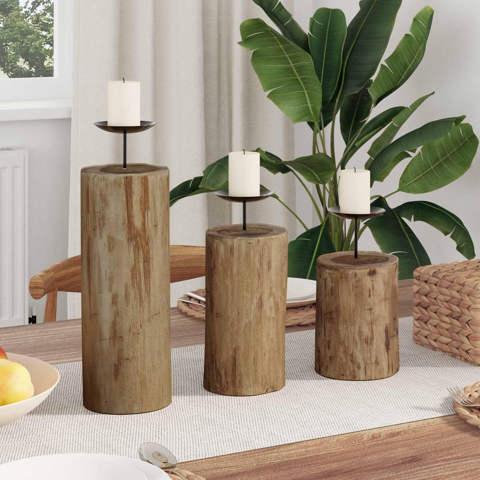 vidaXL Heim & Garten Kerzenhalter 3er Set Teak Natur Massivholz
