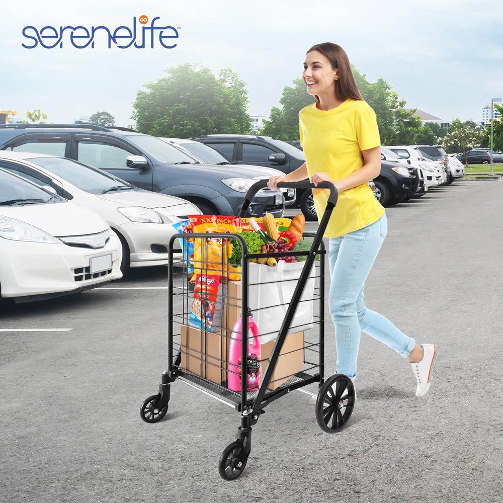 SereneLife Storage Einkaufswagen klappbar Stahl Schwarz