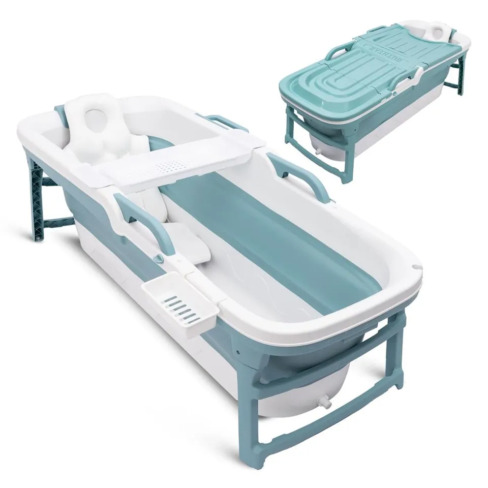Serenelife Badewanne faltbar 150cm Set blau mit Deckel