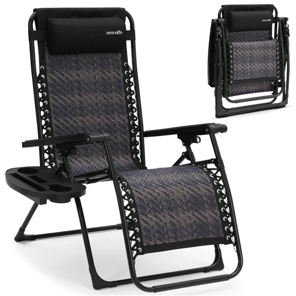 Serenelife Zero Gravity Stuhl Rattan Braun mit Tisch faltbar