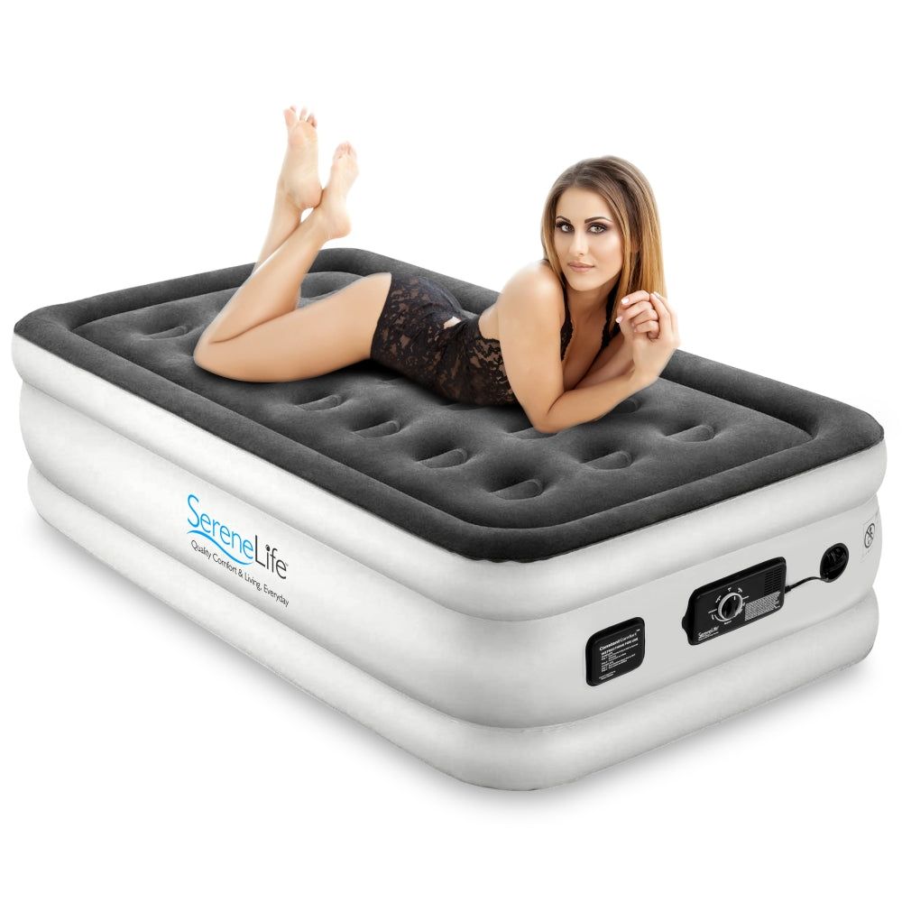 Serenelife Luftmatratze Twin 18" Pumpe grau ComfortCoil