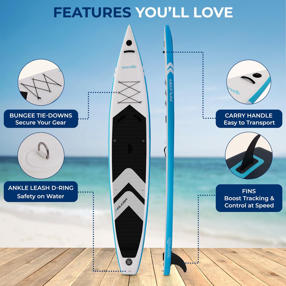 Serenelife SUP Free-Flow Stand Up Paddle Board aufblasbar Schwarz