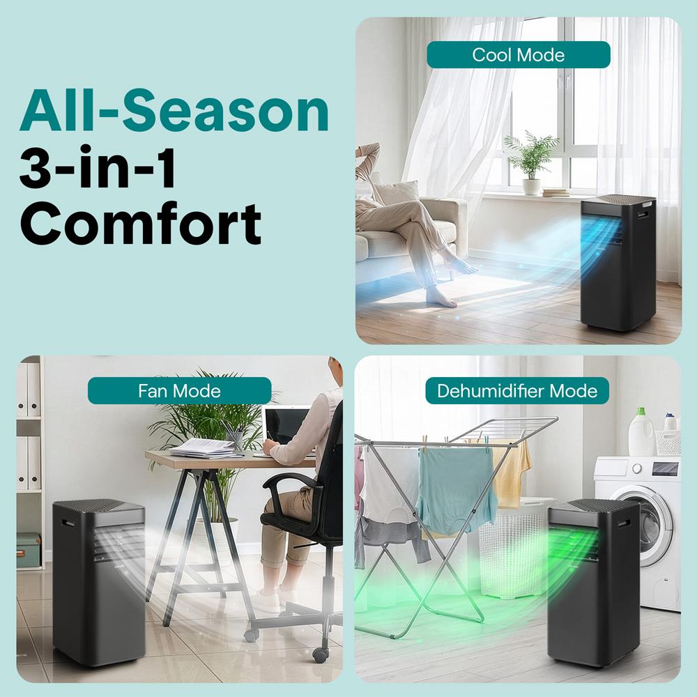 Serenelife Portable AC Klimagerät 8000 BTU Schwarz mobil