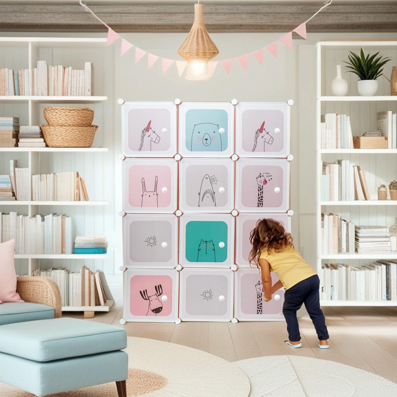 Intirilife Kleiderschrank Steckregal Kinder Rosa 12 Türen