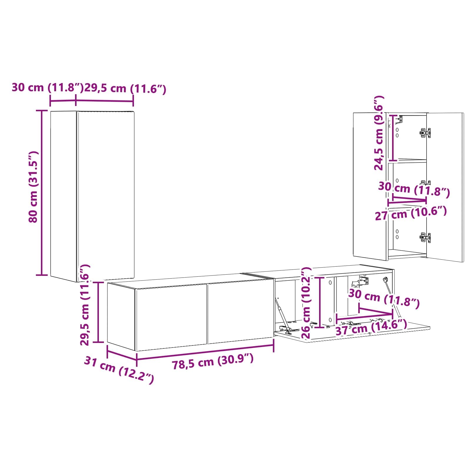 vidaXL TV-Wandregal Set 4 Stk. Lowboard Weiß Holzwerkstoff