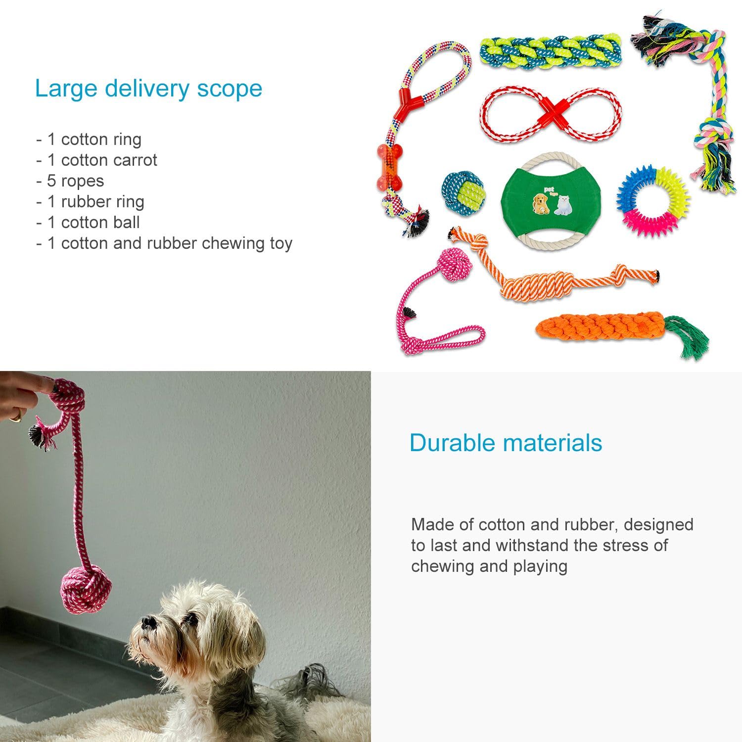 Intirilife Hundespielzeug 10er Set Kauspielzeug Baumwolle Zahnpflege