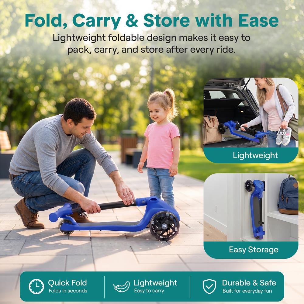 Serenelife Scooters Kinderroller LED Blau verstellbar 3 Räder