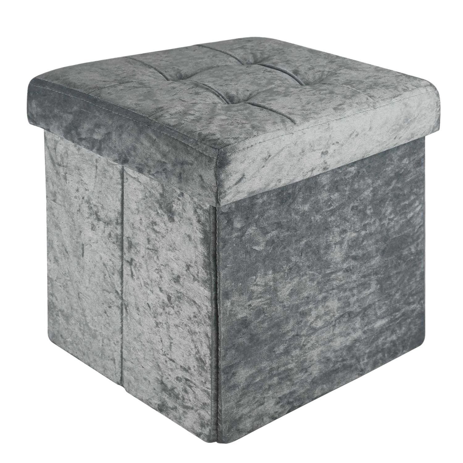 Intirilife Sitzhocker Sitzwürfel Samt Grau 38x38x38 cm Stauraum