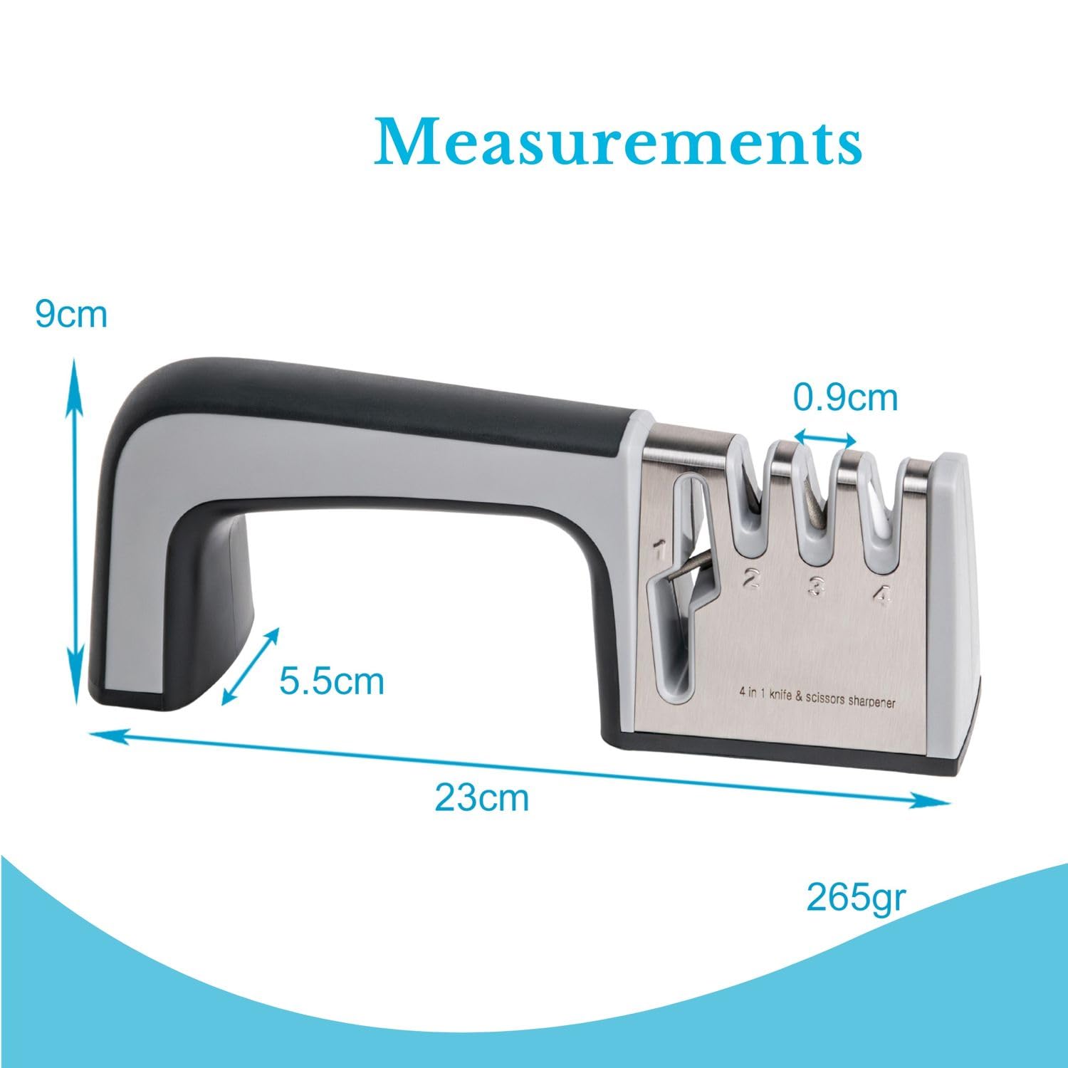 Intirilife Messerschärfer Schwarz 4-in-1 Edelstahl 24x6x9 cm