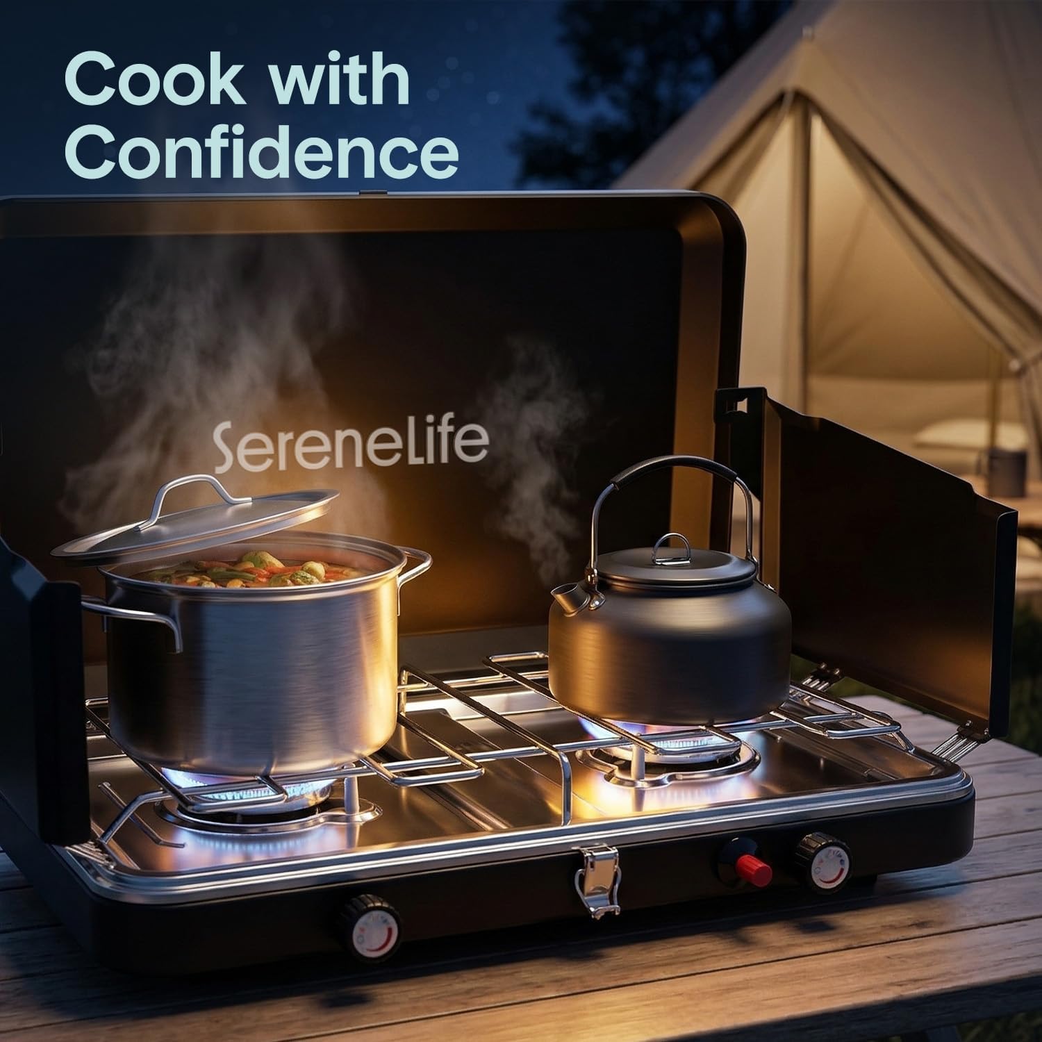 Serenelife SLCMPSTV Gaskocher 2-flammig mit Koffer