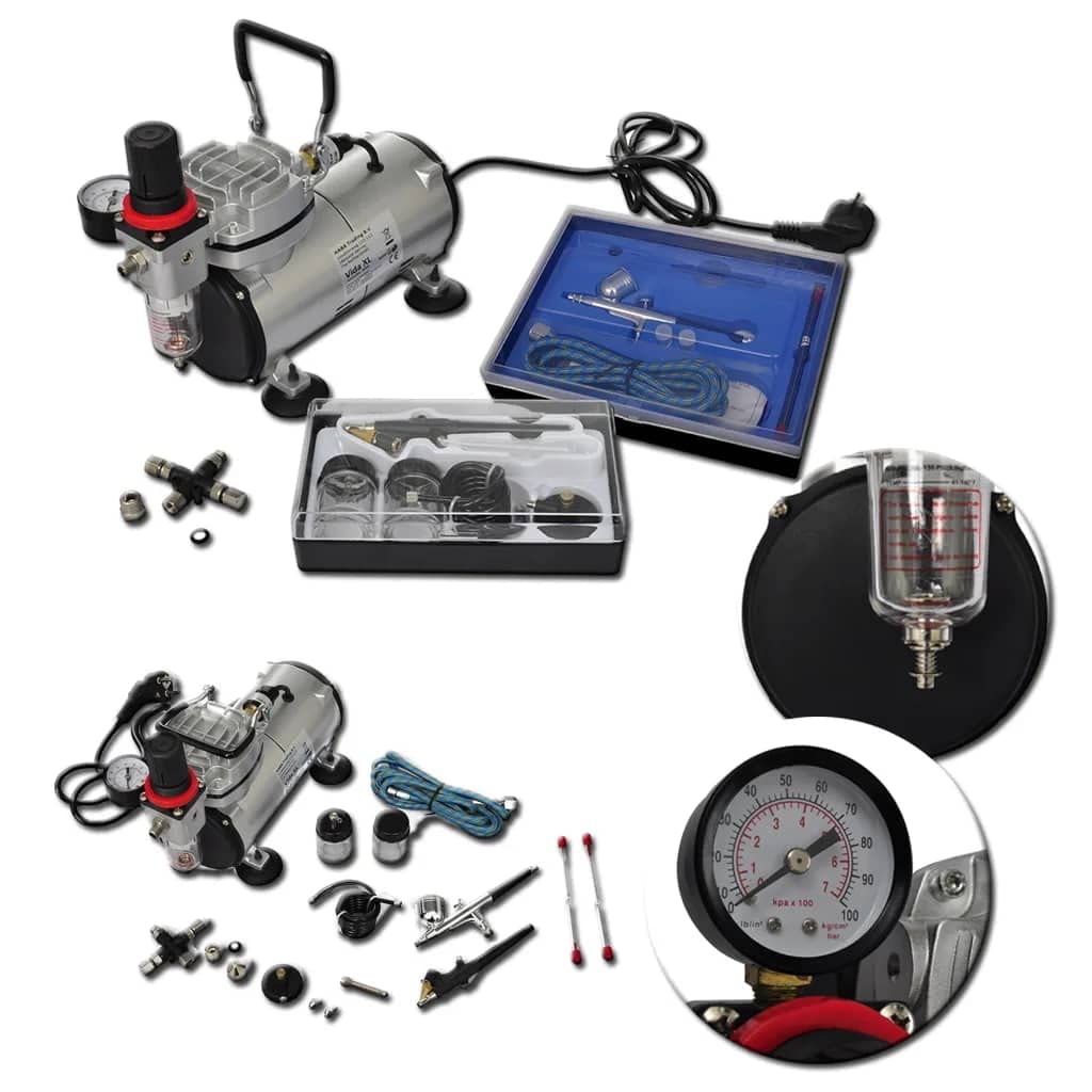 vidaXL Airbrush Profi Komplett-Set Kompressor 2 Pistolen
