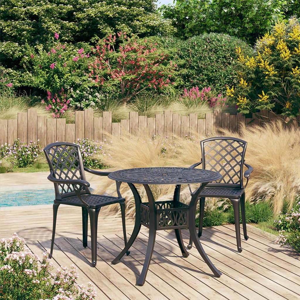 vidaXL Bistro-Set 3-tlg. Aluguss Schwarz Schirmloch