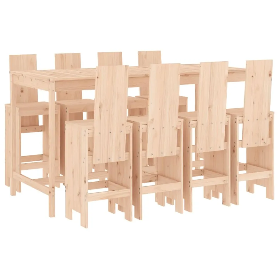 vidaXL 9-TLG. Gartenbar-Set Kiefer Barset Natürliche Kiefer Massivholz