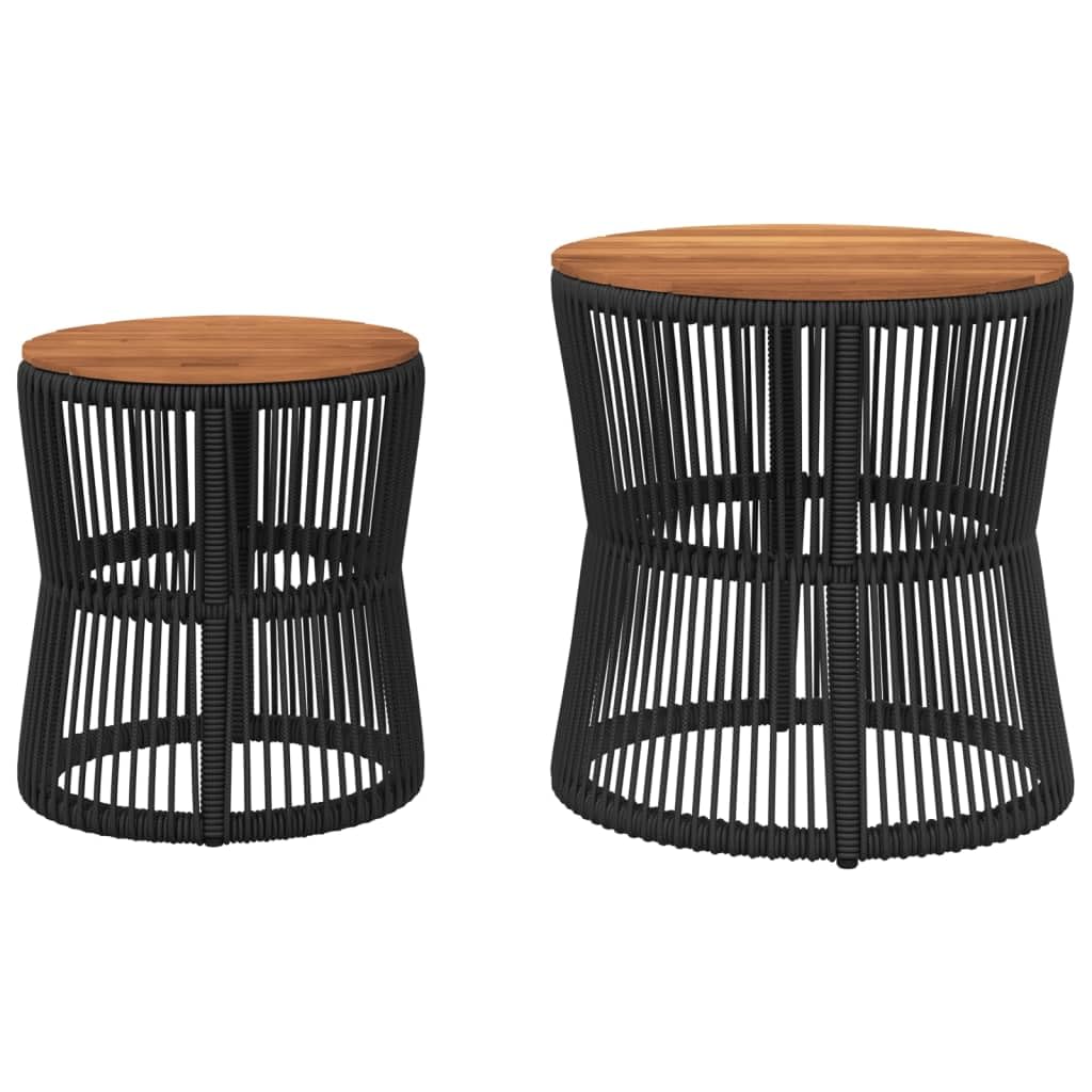 vidaXL Garten-Beistelltische Rattan 2 Stück Schwarz Holzplatte Outdoor