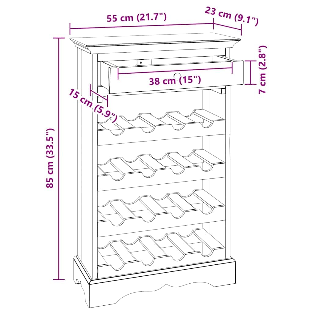 vidaXL Möbel Weinregal 55x23x85cm Flaschenregal Massivholz antik